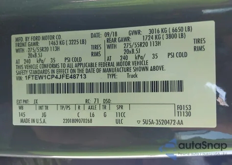 2018 Ford F-150 Xl из США, поврежденный, VIN 1FTEW1CP4JFE48713